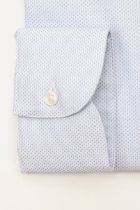 Camicia Slim Fit Micro Fantasia Azzurro Collo Semi Francese