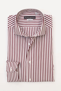 Slim Fit Red Stripe Shirt Semi French Collar