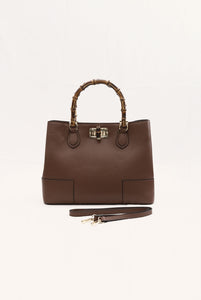 Betty leather bag with bamboo handles Brown