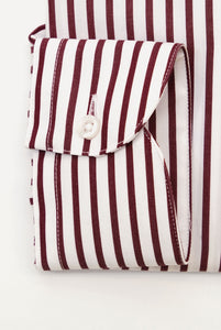 Regular Fit Red Stripe Shirt Semi French Collar