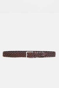 Dark brown hand-woven leather belt
