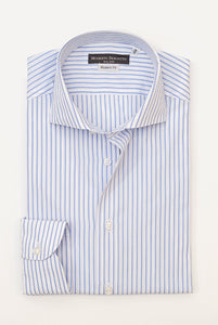 Regular Fit Azure Stripe Shirt Semi French Collar