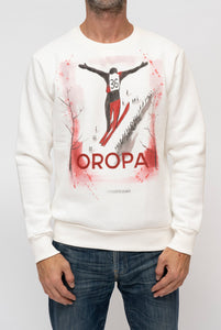 Sweatshirt hand painted White Fantasy Skier Oropa
