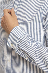 Camicia in Cotone Organico a Righe Blu e Bianco