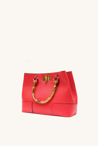 Borsa Betty in pelle con manici in bamboo Rossa