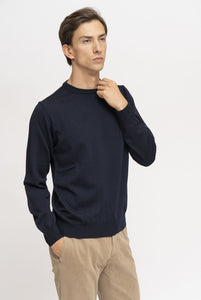Maglia Giro Collo in Lana Merino Blu