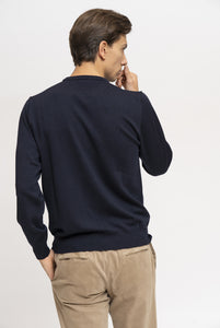 Maglia Giro Collo in Lana Merino Blu