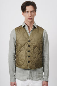 Military Green Quilted Vest with back in Anthracite Wool