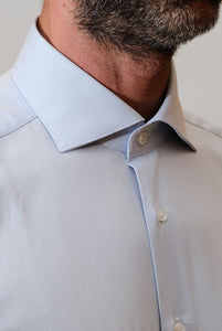 Slim-Fit-Hemd Hellblauer Fischgrätenmuster halbfranzösischer Kragen