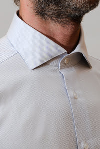 Camicia Regular Fit Micro Fantasia Azzurro Collo Semi Francese