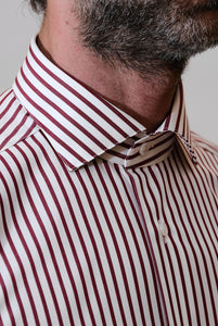 Regular Fit Red Stripe Shirt Semi French Collar