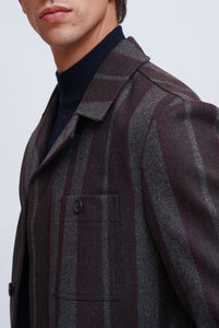 Unlined Jacket in Bordeaux and Gray Striped Woolen cloth