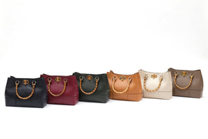 Borsa Betty in pelle con manici in bamboo Grigia