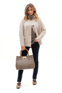 Borsa Betty in pelle con manici in bamboo Tortora