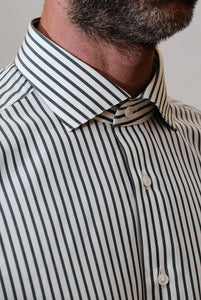 Slim Fit Green Stripe Shirt Semi French Collar