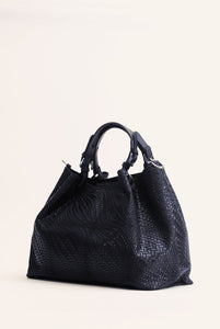 Marta maxi bag in woven leather Blue