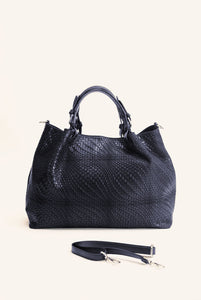 Marta maxi bag in woven leather Blue