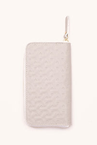 Portemonnaie aus weißem Leder mit gewebtem Print 