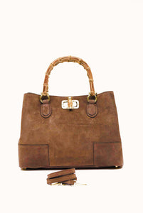 Betty bag in Suede with Tobacco bamboo handles