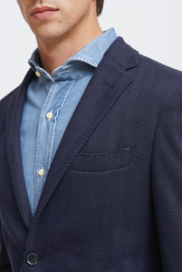 Unlined Jersey Blazer in Navy Wool Blend