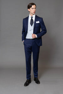 Giacca monopetto Mezzo thight rever a lancia e Pantalone classico in lana finissima blu royal