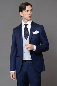 Giacca monopetto Mezzo thight rever a lancia e Pantalone classico in lana finissima blu royal