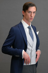 Gilet rever sciallato doppio petto in raso perla
