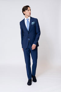 Einreihiger Anzug aus superfeiner Wolle, königsblaues steigendes Revers