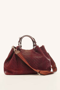 Marta maxi bag in burgundy woven leather 