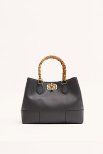 Borsa Betty in pelle con manici in bamboo Grigia