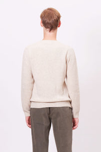 Round Neck Sweater in LambsWool Beige Ribbed Neck