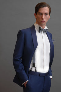 Papillon seta damascato blu e bianco