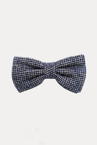 Blue linen / silk patterned bow tie