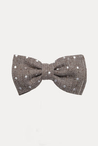 Beige linen / silk polka dot patterned bow tie