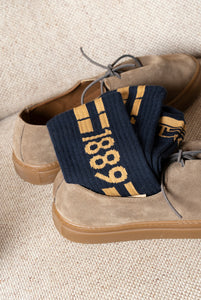 Sports Socks with 1889 Navy and Beige Logo