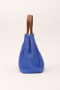 Vienna MAXI bag in blue leather and woven raffia
