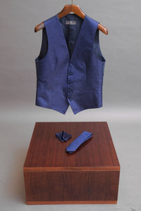 Gilet monopetto in seta damascato blu navy