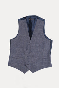 Gilet doppiopetto microstruttura blu scuro lino/seta