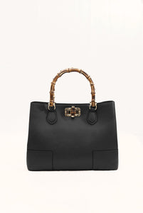 Betty leather bag with bamboo handles Black